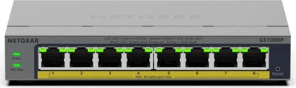 Netgear GS100 Desktop Gigabit Smart Switch, 8x RJ-45, 62W PoE+