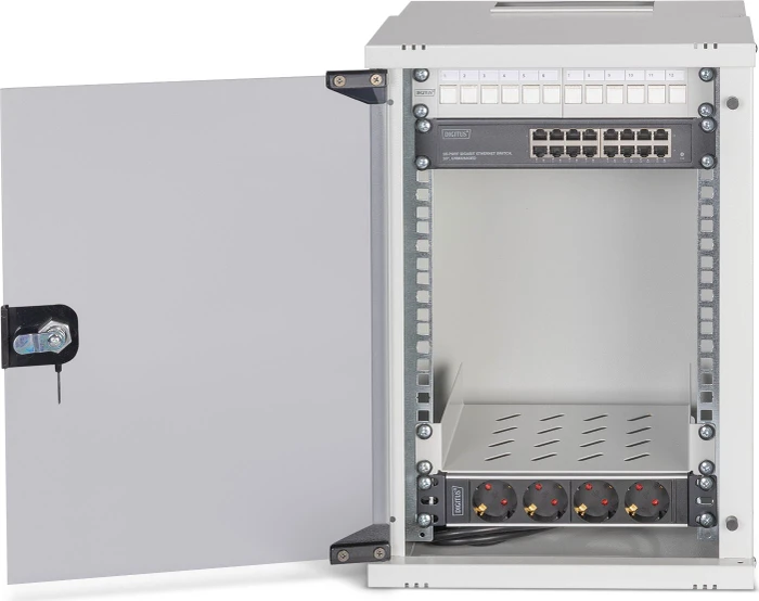 Digitus Professional SoHo Pro Line 10" Wandgehäuse SET 9HE, unmontiert, Sicherheitsglastür, IP20, RAL 7035, 300mm tief
