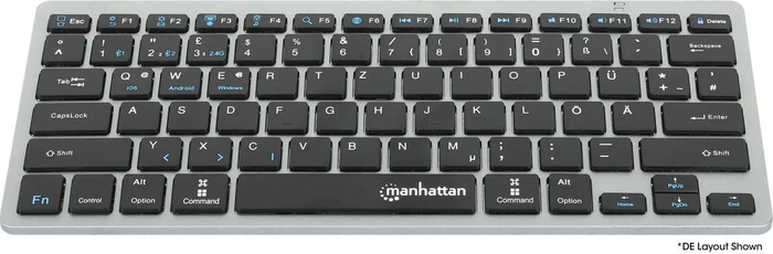 Manhattan Ultra Slim Dual-Mode Wireless Keyboard, schwarz/silber, USB/Bluetooth, DE