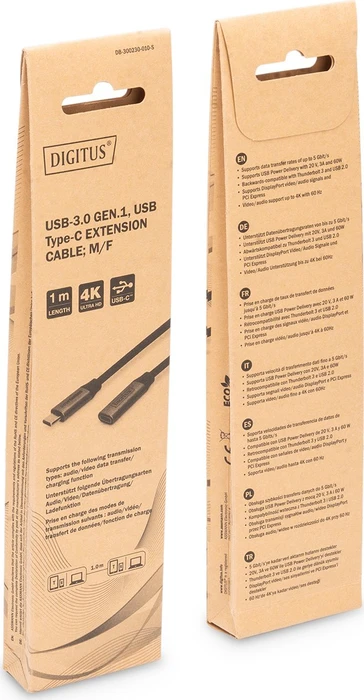 Digitus USB 3.0 Verlängerungskabel, USB-C [Stecker] auf USB-C [Buchse], 1m schwarz