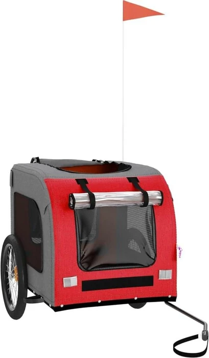 vidaXL Hunde 69x133.5cm Fahrradanhänger rot/grau