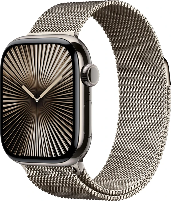 Apple Watch Series 10 (GPS + Cellular) 42mm Titan natur mit Milanaise-Armband natur