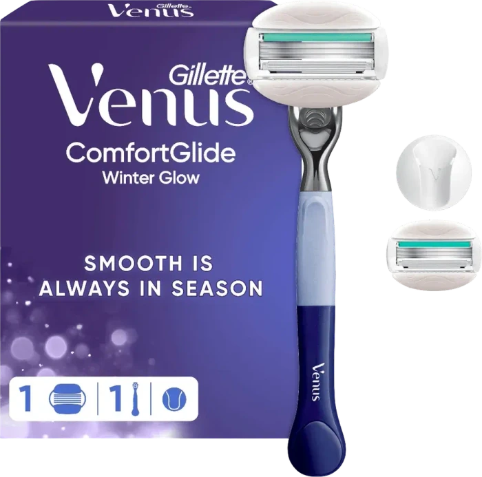 Gillette Venus ComfortGlide Winter Glow Rasierer + 1 Wechselklinge + Duschhalterung