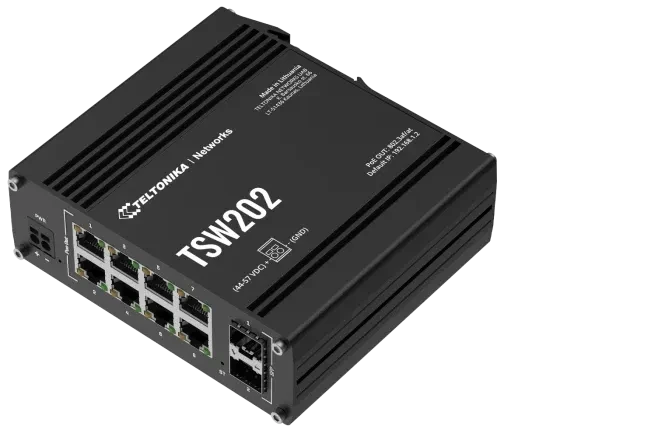 Teltonika TSW Industrial Railmount Gigabit Managed Switch, 8x RJ-45, 2x SFP, 240W PoE+, Profinet Class B