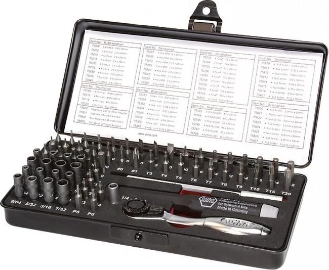 Wiha Micro ESD Bitset/Steckschlüsselsatz inkl. Werkzeugbox, 65-tlg.