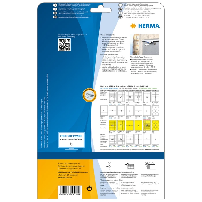 Herma Etiketten Outdoor, 45.7x21.2mm, wetterfest, weiß, matt, 10 Blatt (480 Etiketten)