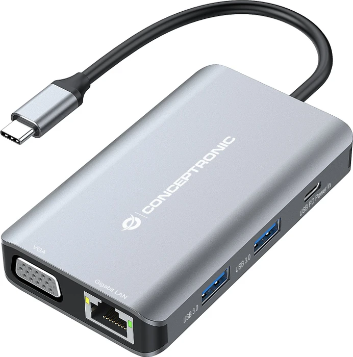 Conceptronic 7-in-1 Dockingstation, USB-C 3.0 [Stecker]