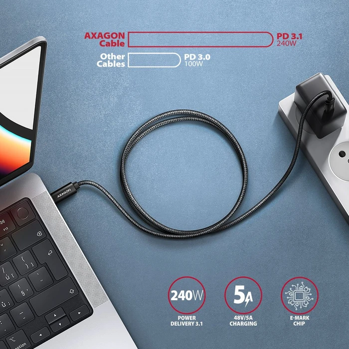 Axagon USB-C Kabel, Charge, USB 2.0, 480Mb/s, 240W PD EPR, USB-C [Stecker] auf USB-C [Stecker], 2.5m