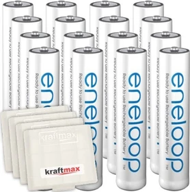 Panasonic eneloop (Gen 5) Micro AAA NiMH 800mAh + 4x Kraftmax Akkubox, 16er-Pack