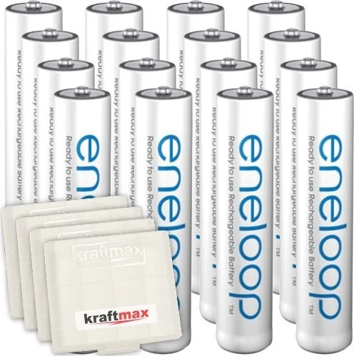 Panasonic eneloop (Gen 5) Micro AAA NiMH 800mAh + 4x Kraftmax Akkubox, 16er-Pack