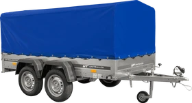 Unitrailer Garden Trailer 264/2 Kipp mit Stützrad, 80cm Rahmen und blauer Plane Abdeckung