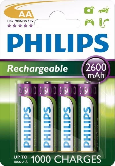 Philips Rechargeable Mignon AA NiMH 2600mAh, 4er-Pack