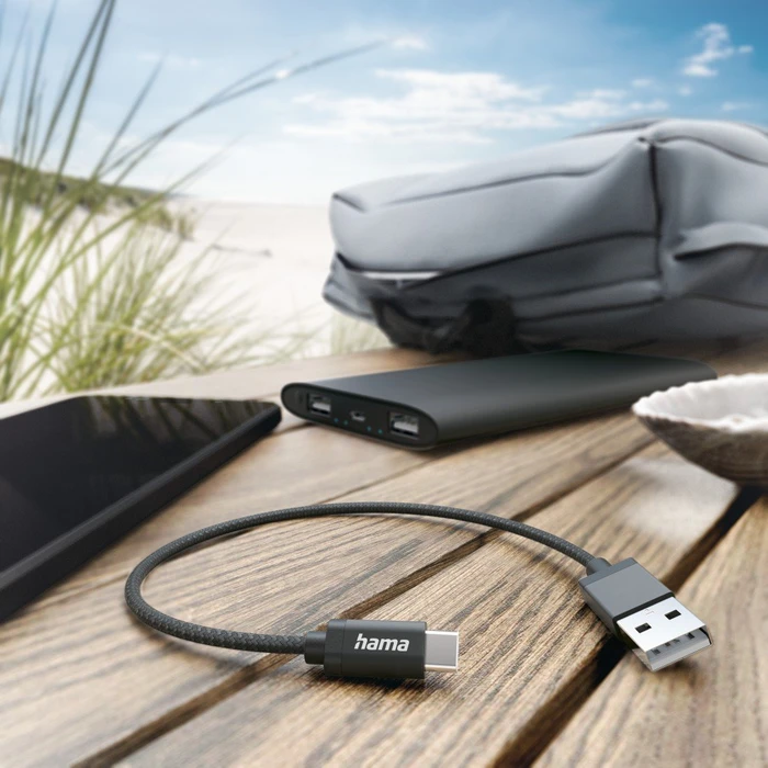 Hama Ladekabel Nylon USB-A/USB-C 0.2m schwarz