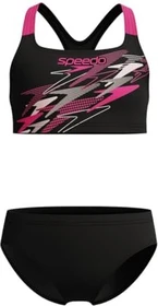 Speedo Medley Racerback mit Logo Bikini-Set schwarz/rosa (Junior)