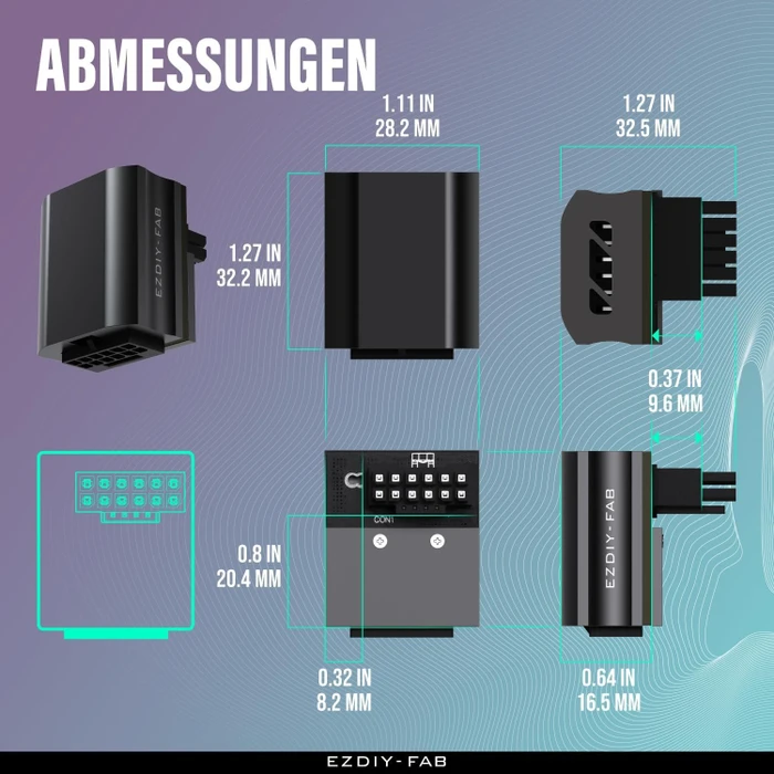 EZDIY-FAB 12VHPWR Winkeladapter 90°, Variante STD, Sense-Pins an der Unterseite, schwarz