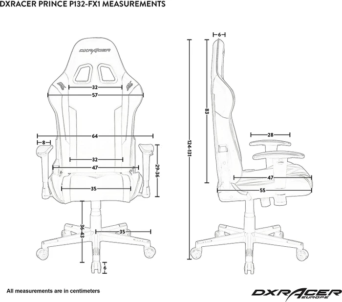 DXRacer Prince Series P132 Gamingstuhl, blau/weiß