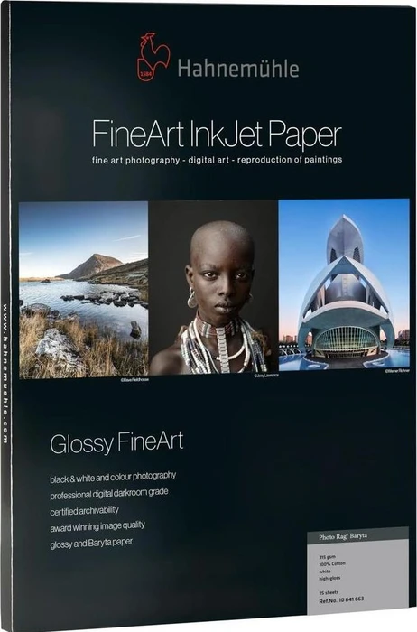 Hahnemühle Digital Glossy FineArt Photo Rag Baryta Fotopapier hochglänzend weiß, A4, 315g/m², 25 Blatt