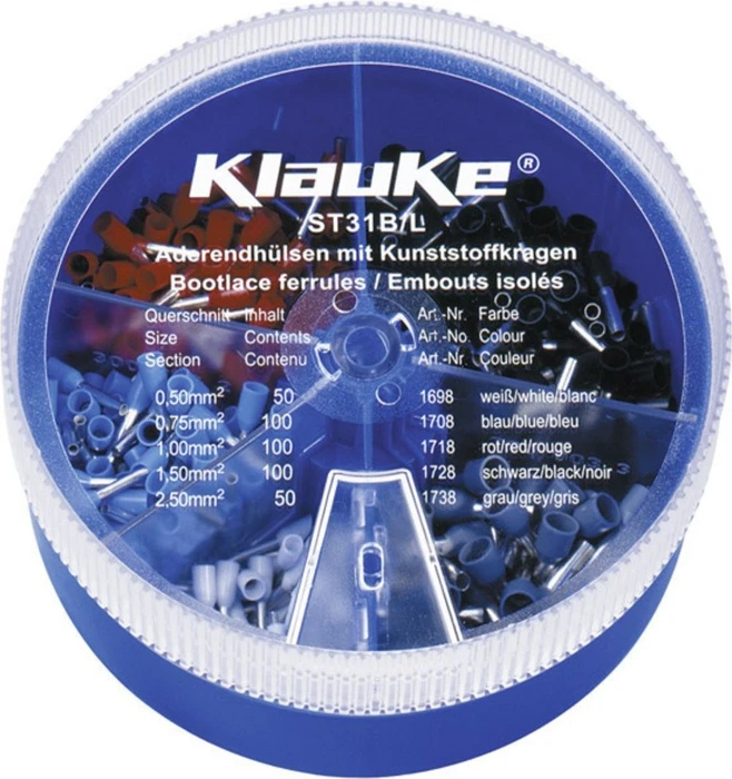 Klauke ST 31 B Streudose mit isol. Aderendhülsen 0,5-2,5 mm², DIN 46228 Teil 4, Farbcode 2