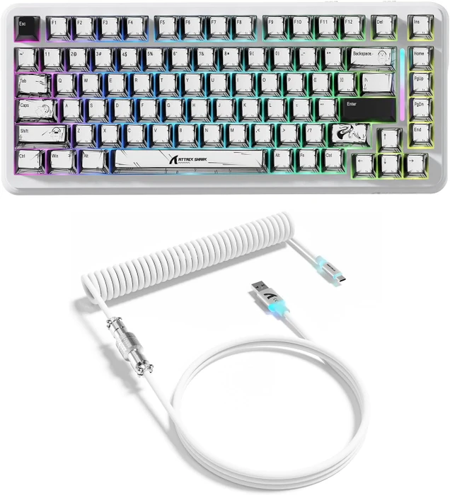 Attack Shark X82PRO HE Magnetic 75% inkl. Spiralkabel, Comic, LEDs RGB, Outemu White Jade Magnetic, USB/Bluetooth, US