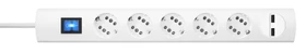 Kopp Steckdosenleiste DUOversal Plus 5=10 mit Schalter und 2x USB, 5-fach, 1.4m, weiß
