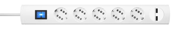 Kopp Steckdosenleiste DUOversal Plus 5=10 mit Schalter und 2x USB, 5-fach, 1.4m, weiß