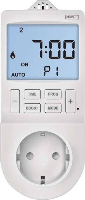 Emos P5660SH Steckdosenthermostat/Digitale Zeitschaltuhr, Typ F, IP30, weiß