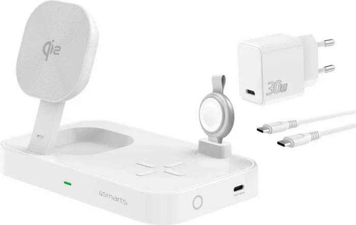 4smarts Qi2 Ladestation Trident mit MFi Fast Charger für Apple Watch weiß