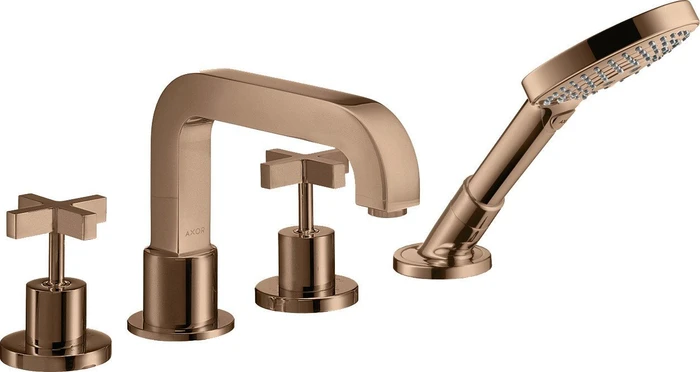 Hansgrohe Axor Citterio 4-Loch Wannenkombination mit Kreuzgriff polished red gold