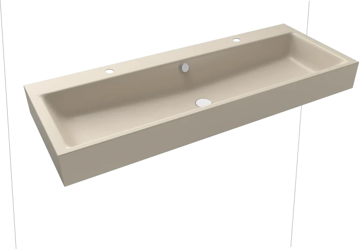 Kaldewei Puro Wand-Doppelwaschtisch 120x46cm mit Überlauf, 2x1 Hahnlochbohrung, Perl-Effekt, warm beige 20