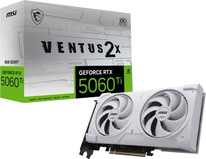 MSI GeForce RTX 5060 Ti 8G Ventus 2X OC White Plus, G506T8V2CWP, 8GB GDDR7, HDMI, 3x DP