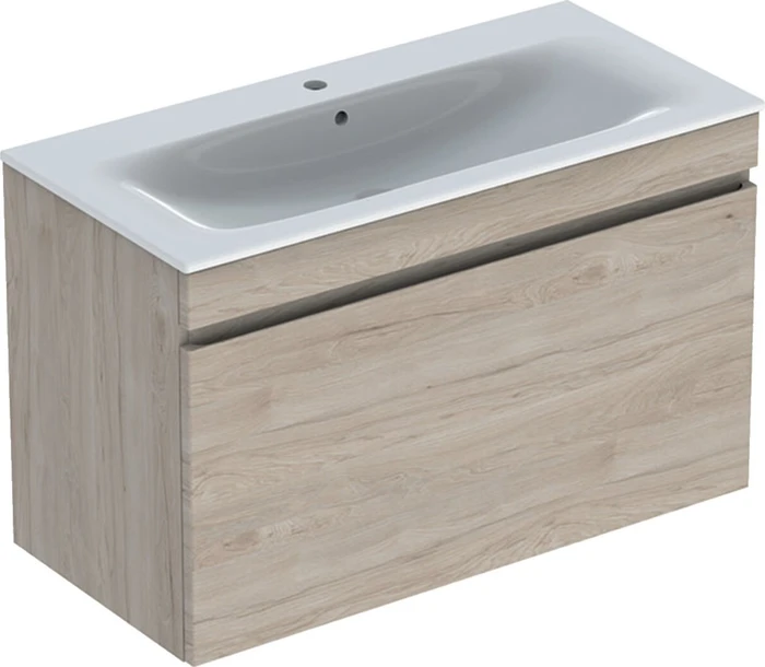 Geberit Renova Plan Set Möbelwaschtisch/Unterschrank 100cm, Nussbaum hickory hell/KeraTect