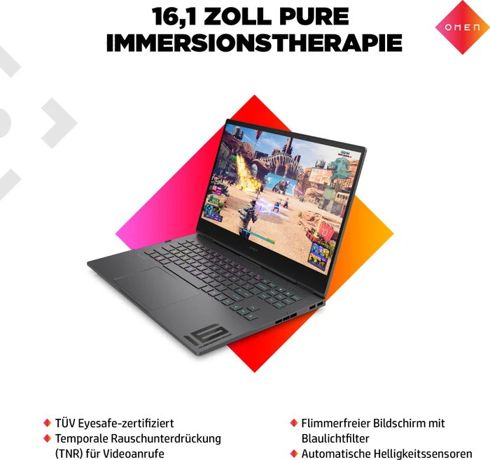 HP OMEN by HP Laptop 16-n0903ng, Mica Silver, Ryzen 7 6800H, 16GB RAM, 1TB SSD, GeForce RTX 3070 Ti, DE