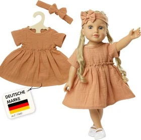 Heless Puppenkleid mit Rüschen und Haarband karamell 35-45cm