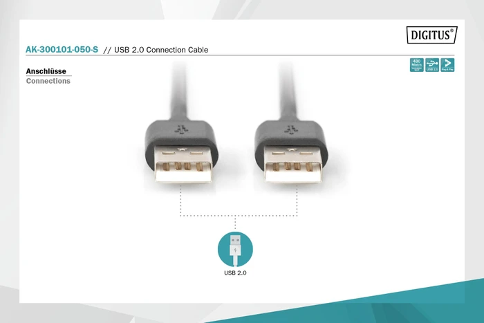 Digitus USB-Kabel, USB-A 2.0, 480Mb/s, 5m