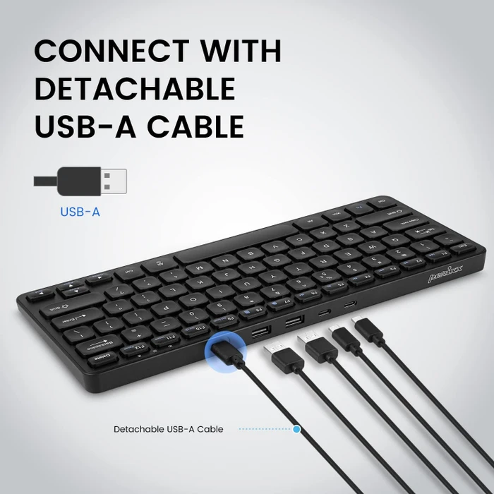 Perixx Periboard-416 Mini Keyboard, schwarz, LEDs weiß, USB & USB-C, US