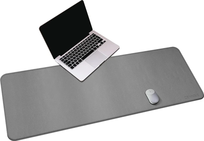 Cennbie Schreibtischunterlage Leder, Mauspad XXL, 1400x500mm, grau