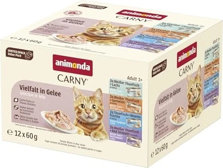 animonda Carny Adult Fine Fillets, Vielfalt in Gelee, 720g (12x 60g)