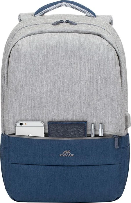 RivaCase Prater anti-theft Laptop Rucksack 17.3", Grey/Dark Blue