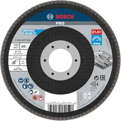 Bosch Professional X571 Best for Metal Fächerschleifscheibe gerade K80, 115x22.23mm, 1 Stück