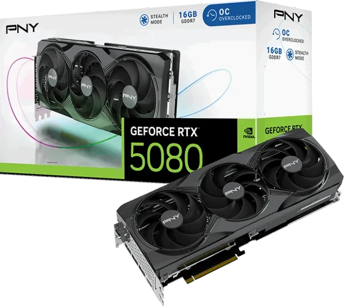 PNY GeForce RTX 5080 Overclocked Triple Fan, 16GB GDDR7, HDMI, 3x DP