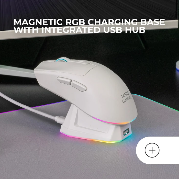 Mars Gaming MM-T3 Tri-Mode Wireless mit Ladestation, weiß, USB/Bluetooth
