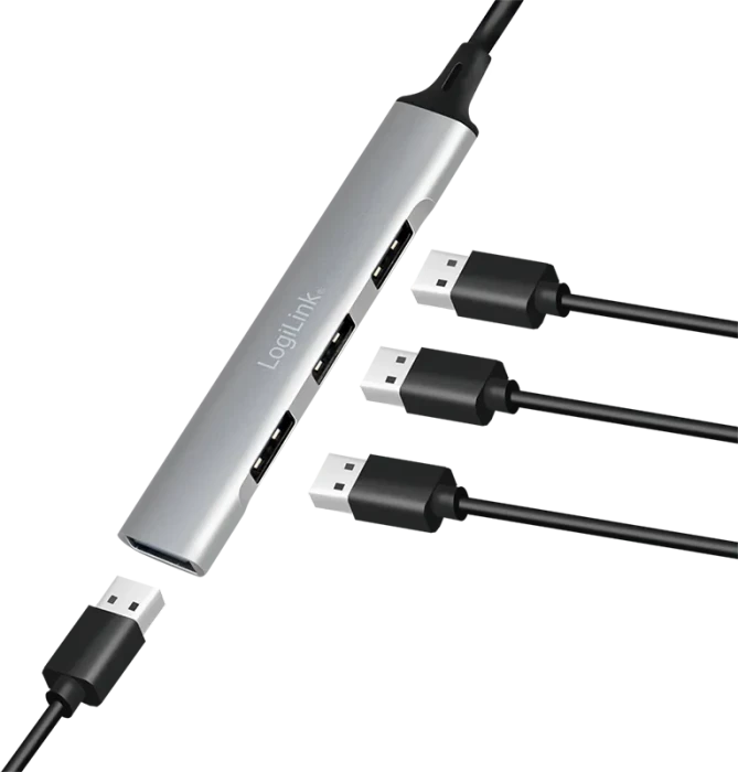 LogiLink 4-Port Slim-Hub, 1x USB-A 3.0/3x USB-A 2.0, USB-C 3.0 [Stecker]