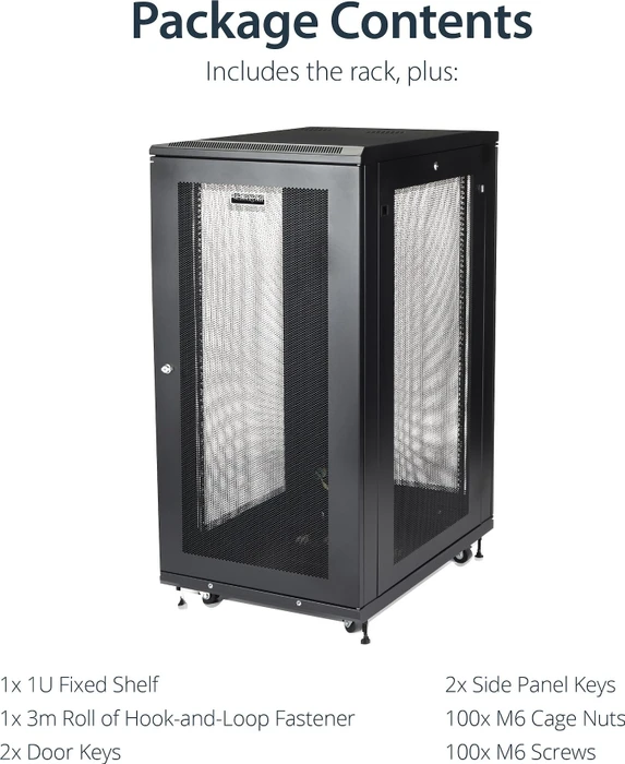 StarTech RK2433BKM Serverschrank 24HE, mit Rollen, Sicherheitsglastür, schwarz, 853mm tief