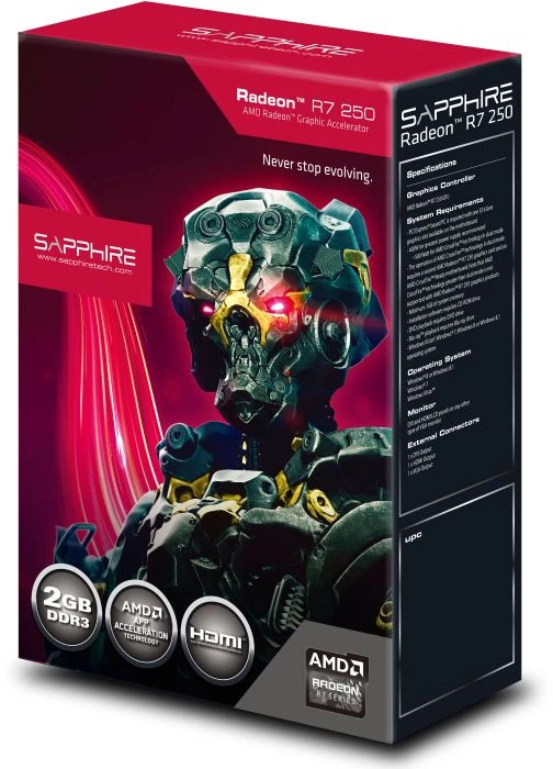 Sapphire Radeon R7 250, 2GB DDR3, VGA, DVI, HDMI, lite retail