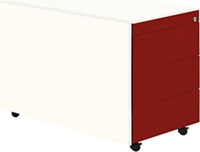 mauser Rollcontainer line, 570x800mm, 1x Utensilienauszug, 3x Materialschublade, reinweiß/rubinrot