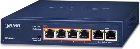 Planet FSD Desktop Switch, 6x RJ-45, 60W PoE+