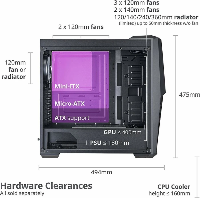Cooler Master MasterBox MB500 TUF Gaming Edition, Glasfenster