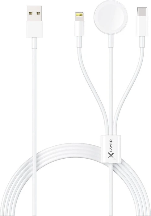 XLayer 3-in-1 Multifunktions-Kabel mit Lightning/Wireless/USB-C 1.5m weiß