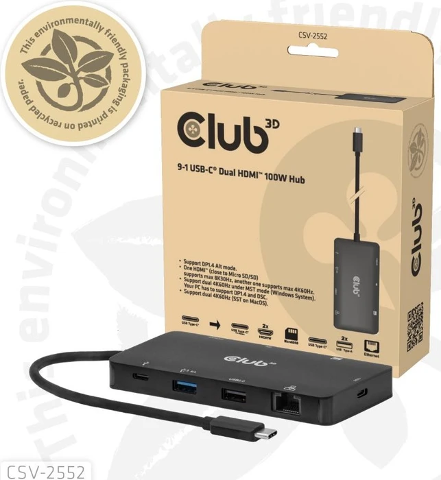 Club 3D 9-in-1 Hub, USB-C 3.0 [Stecker]