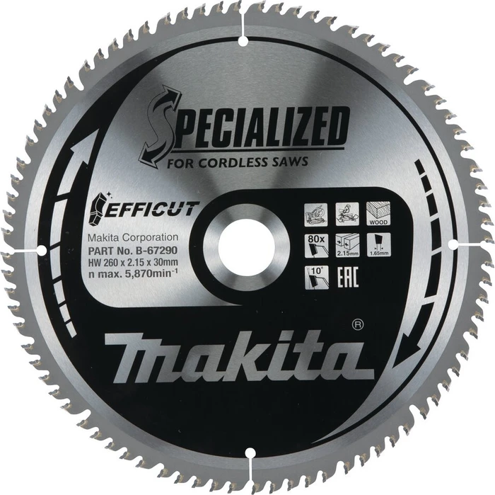 Makita Specialized Efficut Kreissägeblatt 80Z, 260x1.65x30mm, 1 Stück